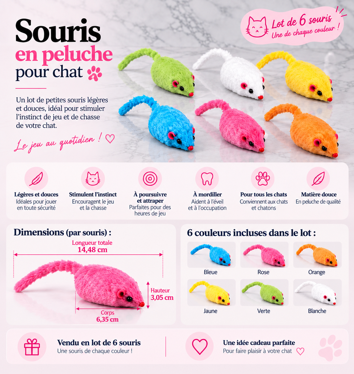 Lot jouets 6 souris pour chats