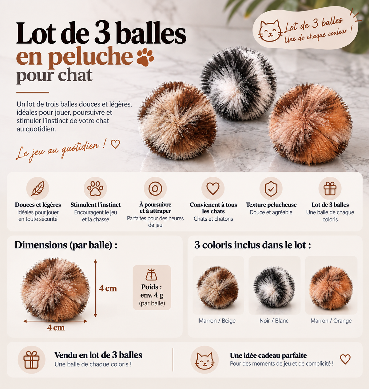 Lot jouets 3 balles pour chats