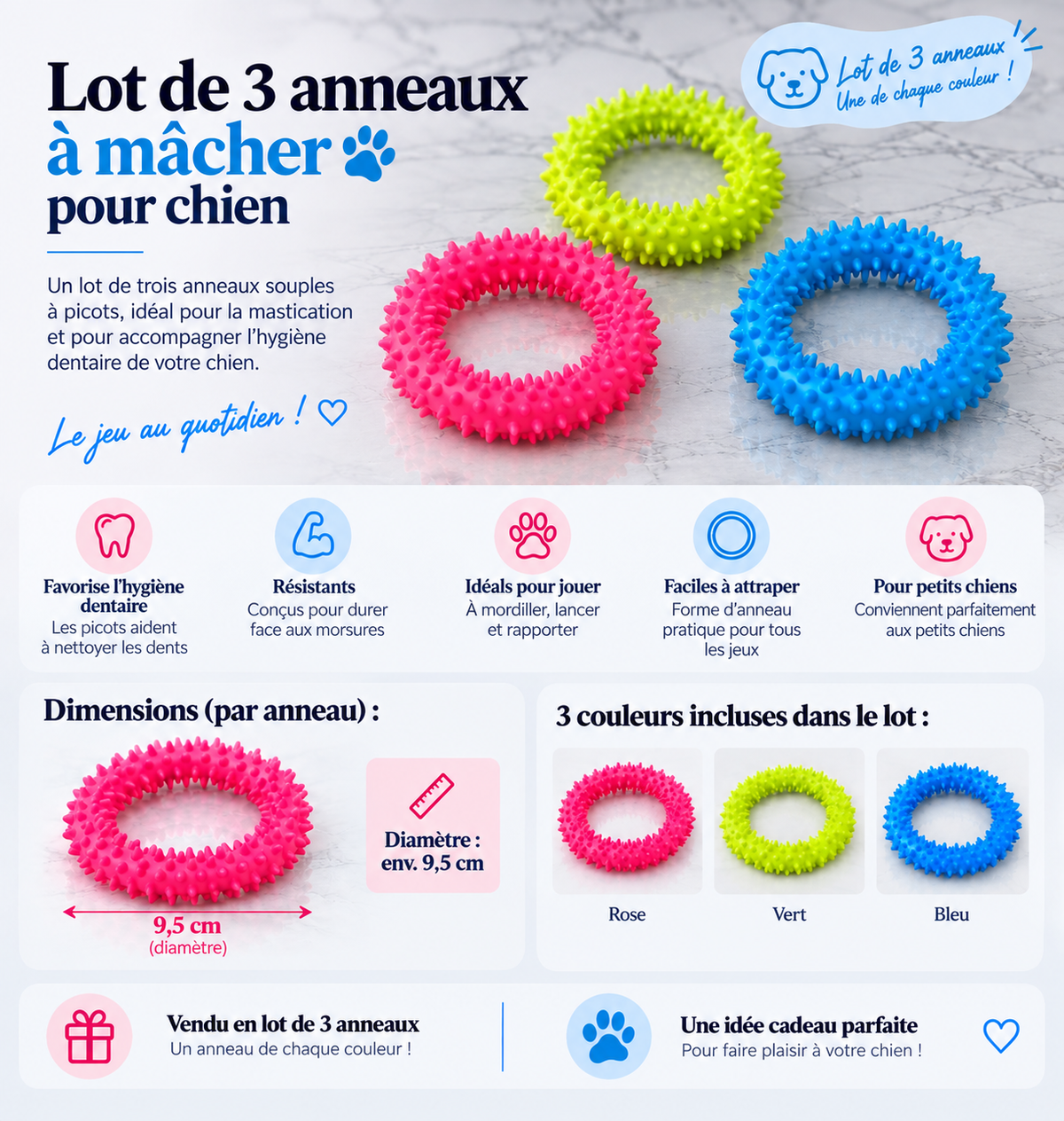 Lot 3 anneaux jouets pour chiens