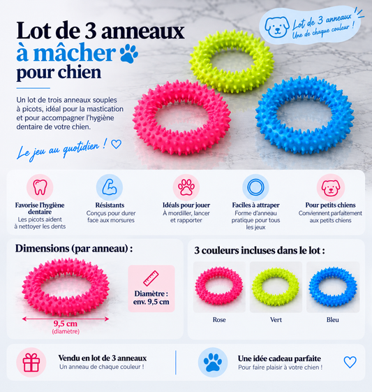 Lot 3 anneaux jouets pour chiens