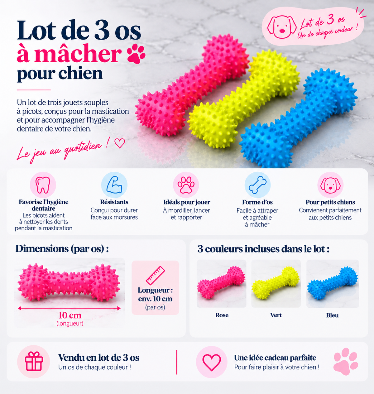 Lot jouets 3 os pour chiens